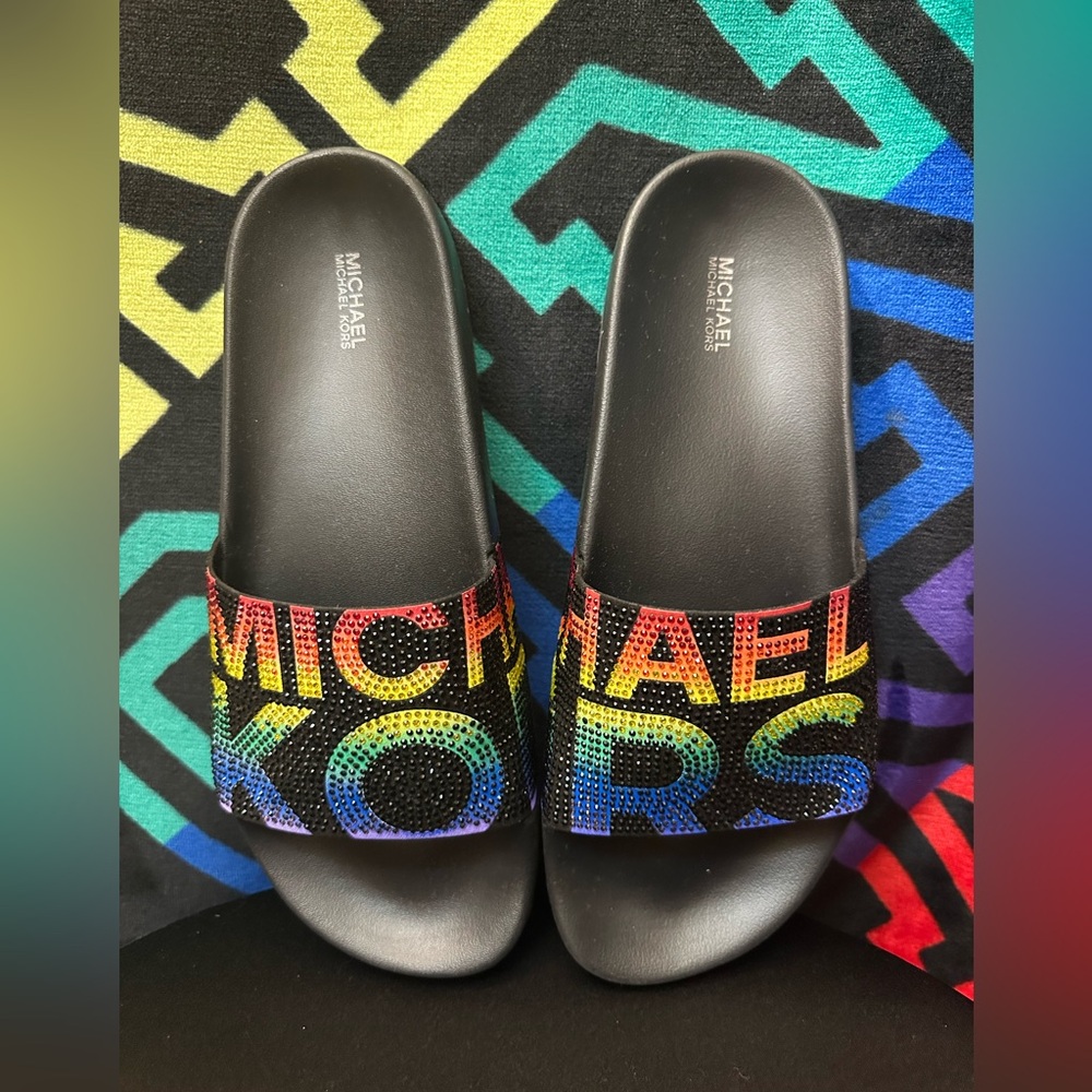 Rare Rainbow 🌈 rhinestone slides